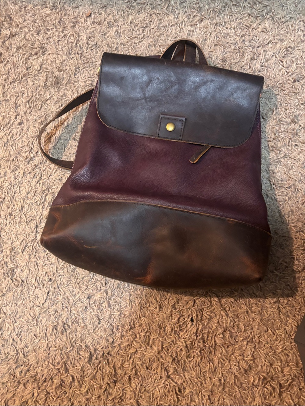 Two-Tone mulberry Purple and Dark Brown Leather Backpack